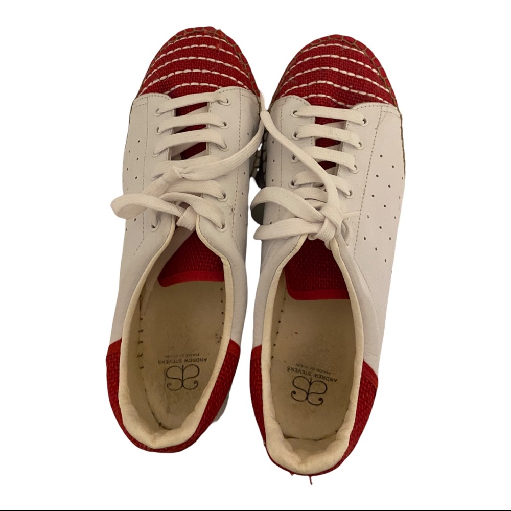Andrew Stevens New York Espadrille Leather Sneakers. Red & white. EUC